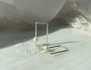 Pearl Tiny Hook Earrings Sterling Silver