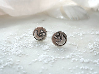 Sterling Silver "Moon + Stars" Studs