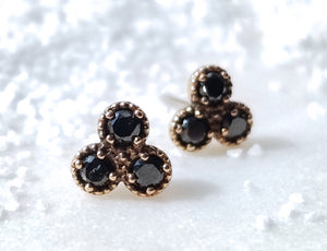 Large Black Diamond Trio Stud Earrings
