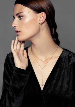 Yellow Gold Pearl Sideways Pendant