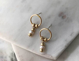White Pearl Circle Drop Earrings