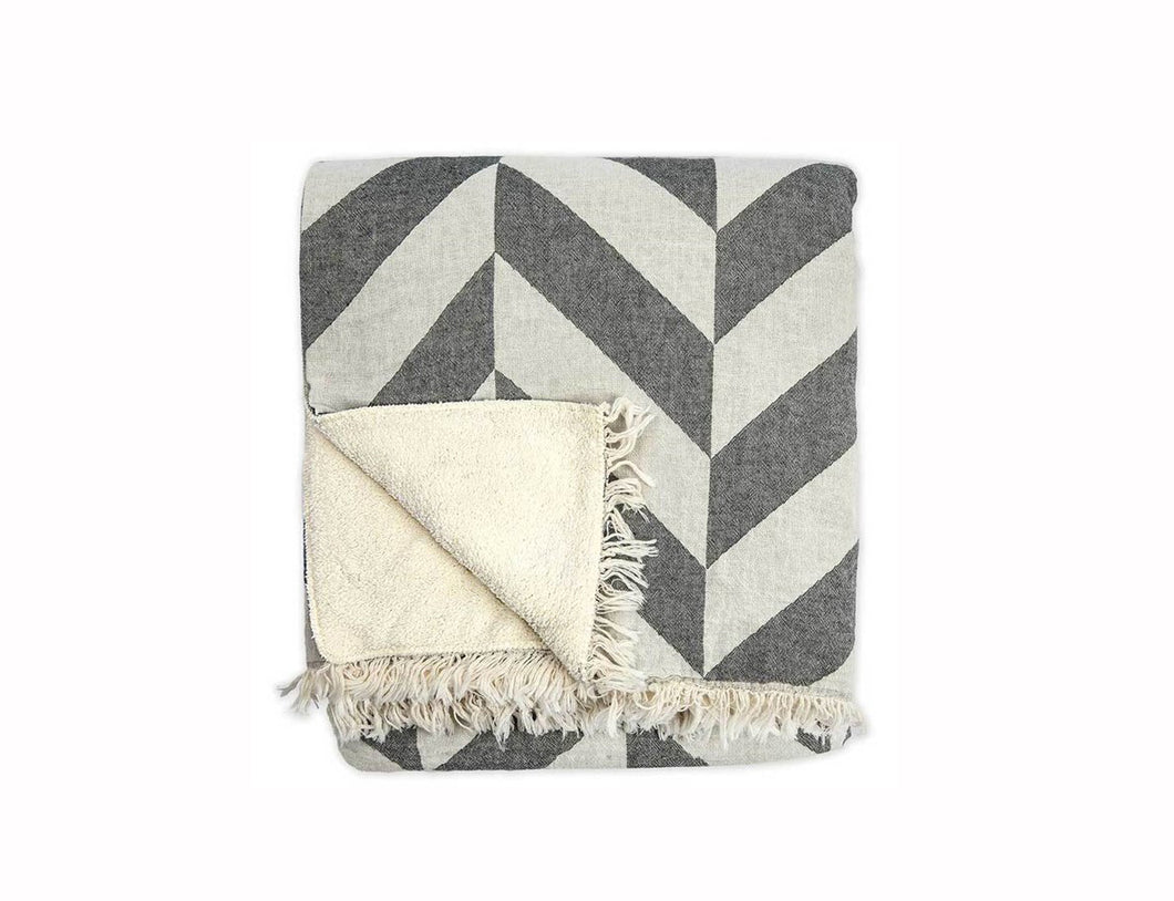 Pokoloko Fleece Lined Large Chevron Throw - Black