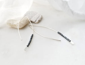 Medium Oxidized Beaded Crescent Earrings Sterling Silver