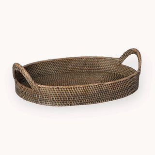 Oval Rattan Tray - Black/Natural