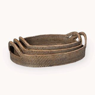 Oval Rattan Tray - Black/Natural