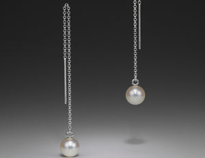Silver Pearl Thread  Earrings