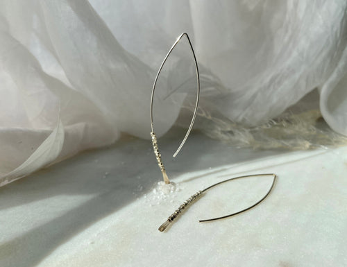 Medium Beaded Crescent Earrings Sterling Silver