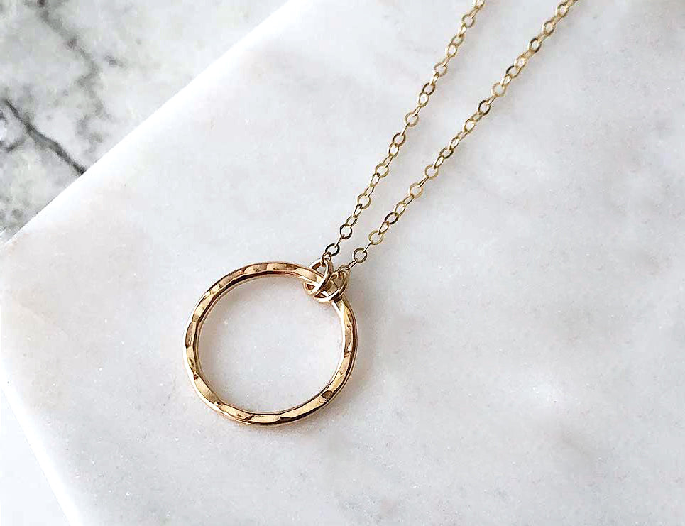 Strut Jewelry 14K Gold-Filled Hammered Circle Necklace